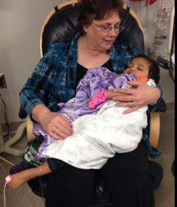 (Snuggling with Grandma after being sedated)